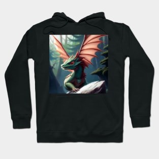 Baby Green Dragon with Pink Wings in the Woods Hoodie